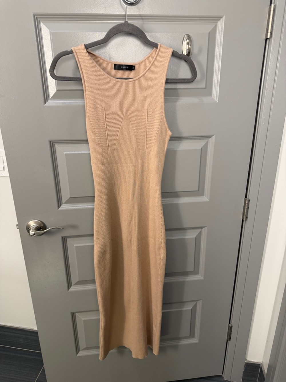 Ribbed Sleeveless Knit Maxi Dress - Beige